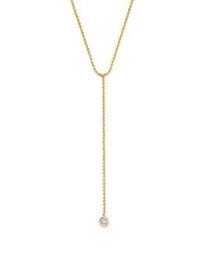 14K Yellow Gold Beaded Chain Y Necklace with Diamond, 16"