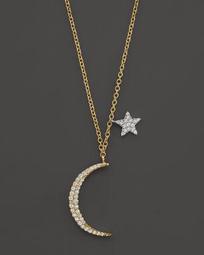 Diamond Moon Necklace in 14K Yelliow Gold, .22 ct. t.w., 16"