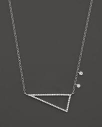 14K White Gold Side Triangle Necklace with Diamonds, 16"