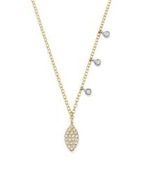 14K White and Yellow Gold Diamond Mini Marquis Charm Pendant Necklace, 16"