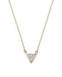 14K Yellow Gold Super Tiny Pavé Diamond Triangle Necklace, 15"