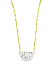 18K White & Yellow Gold Small Deco Half Moon Diamond Pendant Necklace, 16"