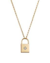 14K Yellow Gold Padlock Pendant Necklace with Diamond, 16"