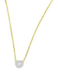 18K White & Yellow Gold Firenze Small Hexagon Diamond Pendant Necklace, 16"