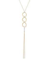 14K Yellow Gold Open Pear Y Necklace with Diamond Tassel, 18"