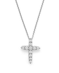 18K White Gold Cross Pendant Necklace with Diamonds, 16"