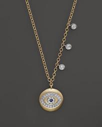 Yellow Gold Evil Eye Necklace with Diamond Bezels, 16"