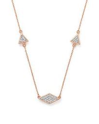 14K Rose Gold Pavé Diamond Triangle Necklace, 12.5"