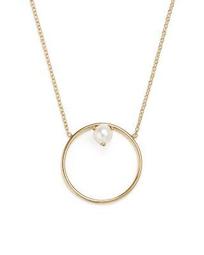 14K Yellow Gold Cultured Freshwater Pearl Circle Pendant Necklace, 18"