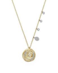 14K White and Yellow Gold Diamond Spiral Circle Disc Pendant Necklace, 18"