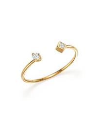 14K Yellow Gold Open Ring with Prong and Bezel Set Diamonds