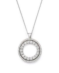 18K White Gold Double Sided Circle Pendant Necklace with White and Black Diamonds, 16"