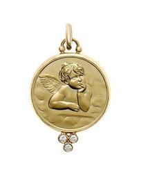 Temple St. Clair 18K Yellow Gold Angel Pendant with Diamonds and Ball Chain
