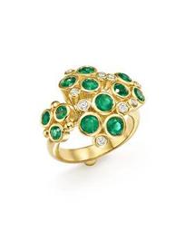 18K Yellow Gold Emerald and Diamond Cluster Trio Ring