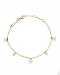 14K Yellow Gold Cultured Freshwater Pearl and Diamond Charm Bracelet