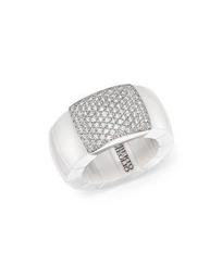 18K White Gold & White Ceramic Domino Stretch Ring with Diamonds