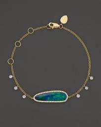 14K Yellow Gold Oval Blue Opal and Diamond Bracelet