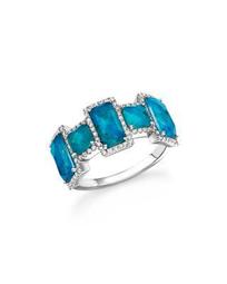 14K White Gold Chrysocolla Doublet and Diamond Ring