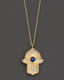 Diamond Hamsa and 14K Yellow Gold Necklace, 16"