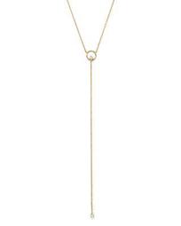 14K Yellow Gold Paris Small Circle Lariat Necklace with Diamond, 18"