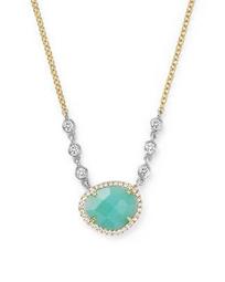 14K White and Yellow Gold Amazonite Necklace with Diamonds, 16"