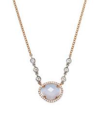 14K Rose & White Gold Chalcedony Necklace with Diamonds, 16"