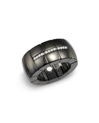 18K White Gold & Black Ceramic Domino Luce Stretch Ring with Diamonds