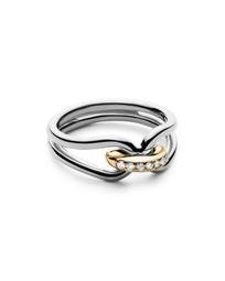 14K Yellow Gold & Sterling Silver Diamond Lug Ring