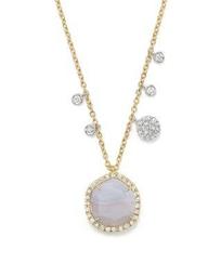 14K Yellow Gold Blue Lace Chalcedony Necklace, 16"