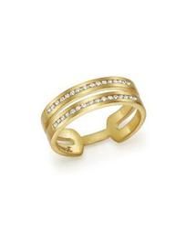 14K Yellow Gold Double Row Open Band Ring with Diamonds