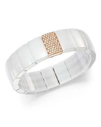 18K Rose Gold & White Ceramic Domino Rectangular Stretch Bracelet with Diamonds