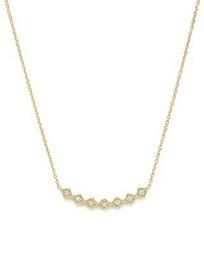 14K Yellow Gold Diamond-Shaped Bar Necklace with Diamonds, 16"