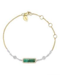 14K Yellow and White Gold Emerald Bracelet with Diamonds
