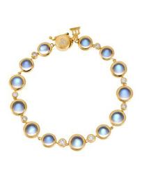 18K Yellow Gold Single Round Bracelet with Royal Blue Moonstone and Diamond