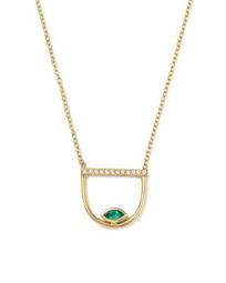14K Yellow Gold Pavé Diamond & Gemfields Emerald Marquise Horizon Necklace, 16"