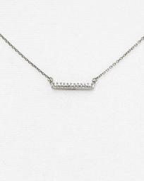 14K White Gold Pavé Diamond Bar Necklace, 15"