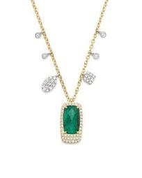 14K White and Yellow Gold Emerald Pendant Necklace with Diamonds, 16"