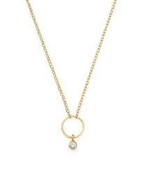 14K Yellow Gold Circle Pendant Necklace with Diamond, 16"