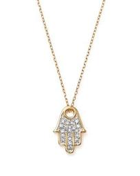 14K Yellow Gold Pavé Diamond Hamsa Pendant Necklace, 15"