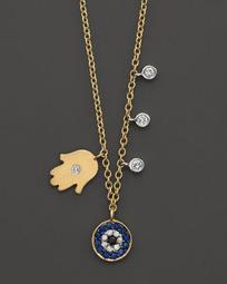 Diamond Hamsa Necklace Set in 14K Yellow Gold, 16"