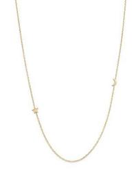 14K Yellow Gold Itty Bitty Crescent Moon and Star Necklace, 18"
