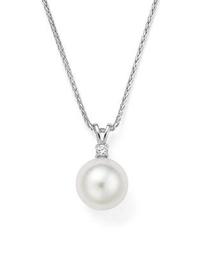 18K White Gold Cultured South Sea Pearl & Prong-Set Diamond Pendant Necklace, 15"