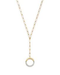 14K Yellow Gold Open Pavé Diamond Circle Lariat Necklace, 20"