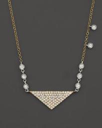 14K Yellow Gold Triangle Pendant Necklace with Diamonds, 15"