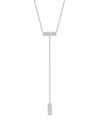 14K White Gold Diamond Rectangles Lariat Necklace, 14"