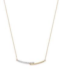 14K Yellow Gold Pavé Diamond Crossover Bar Pendant Necklace, 15"