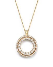 18K Yellow Gold Double Sided Circle Pendant Necklace with White and Cognac Diamonds, 16"