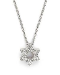 18K White Gold Star of David Pendant Necklace with Diamonds, 16"