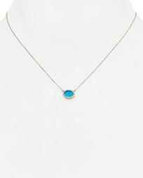 Turquoise & Diamond Oval Pendant Necklace, 15"