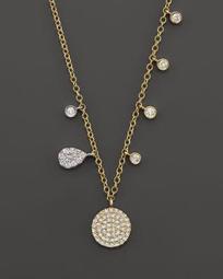 14K Yellow Gold Disc Necklace with Diamonds, 16"